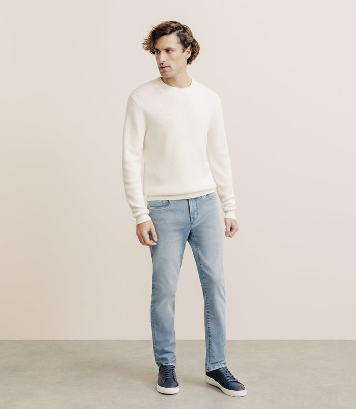 Izac Pull Col Rond à Côtes écru