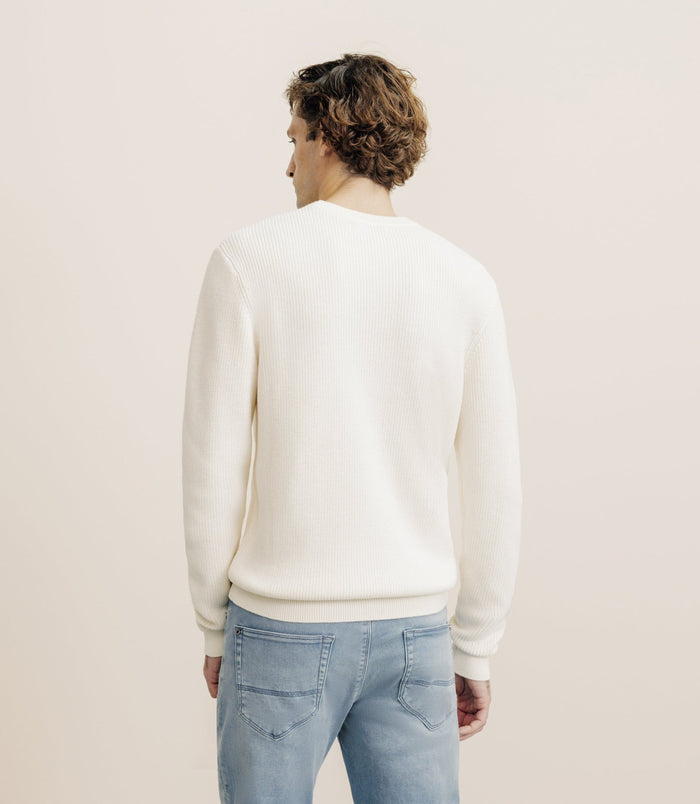 Izac Pull Col Rond à Côtes écru