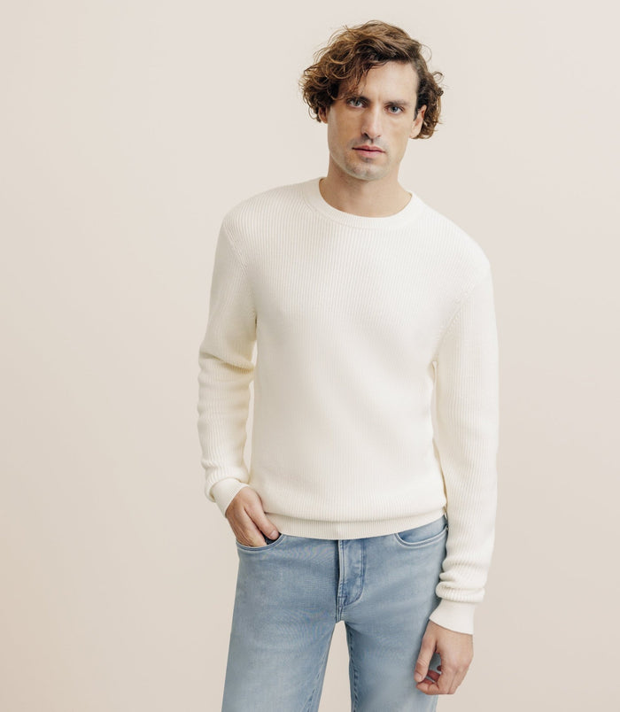 izac Pull col rond à côtes écru