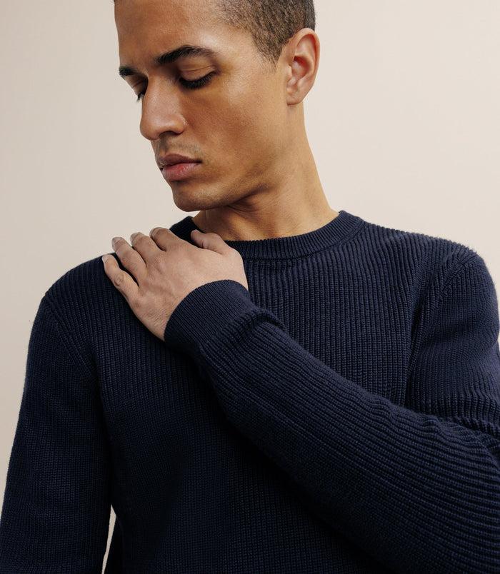 Izac Pull Col Rond à Côtes Marine