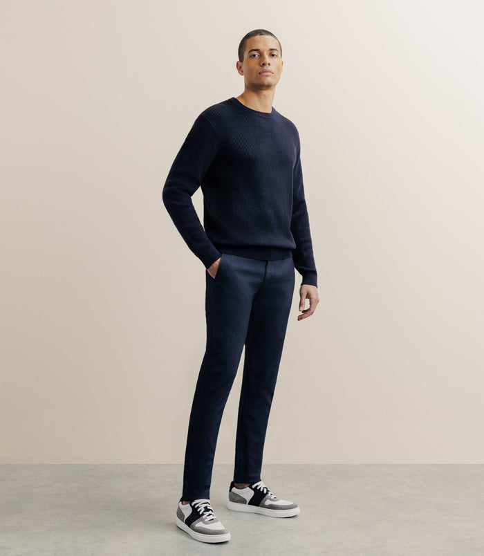 Izac Pull Col Rond à Côtes Marine