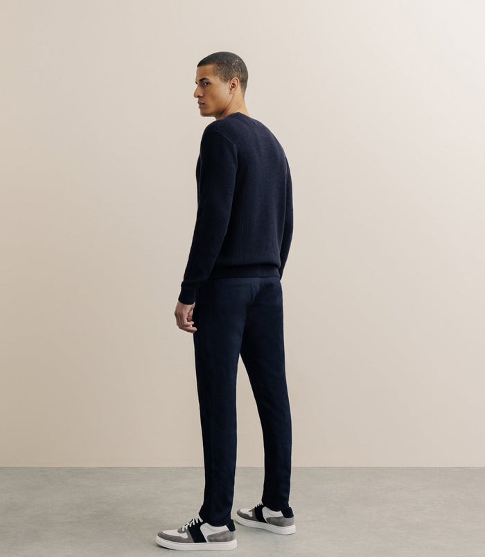 Izac Pull Col Rond à Côtes Marine