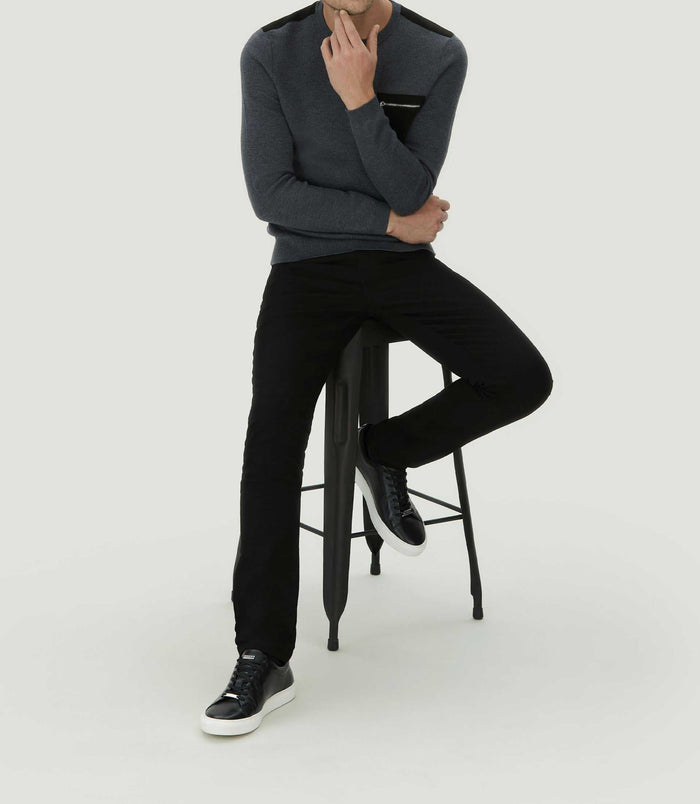 Izac Pull Col Rond à Empiècements Anthracite "Lenna"