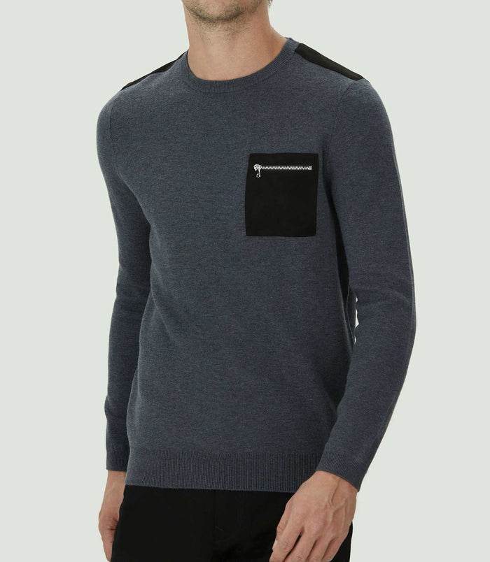 izac Pull col rond à empiècements anthracite "Lenna"