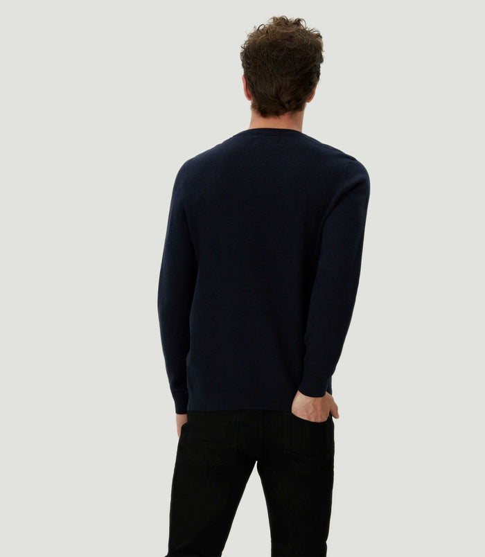 Izac Pull Col Rond à Empiècements Marine "Lenna"