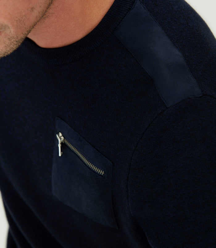 Izac Pull Col Rond à Empiècements Marine "Lenna"