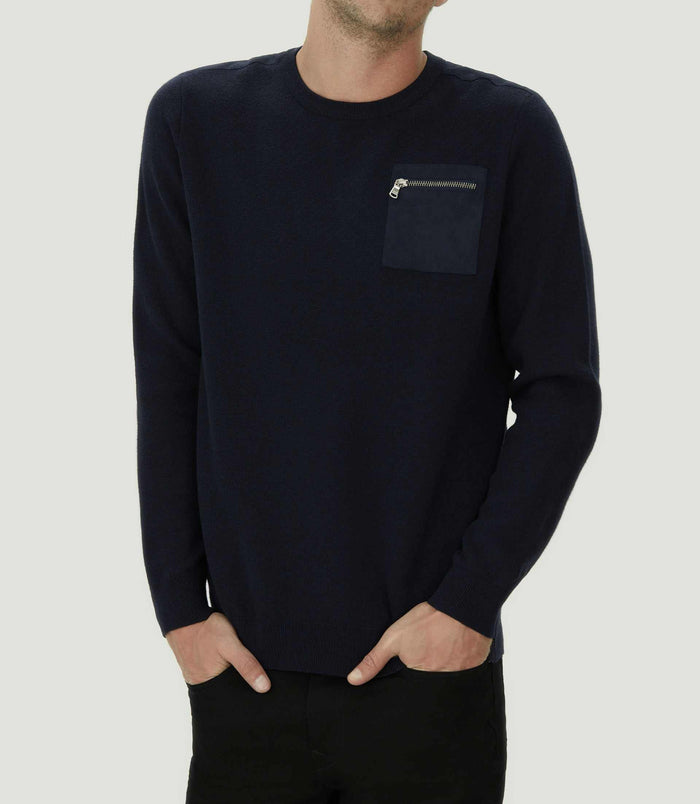 izac Pull col rond à empiècements marine "Lenna"