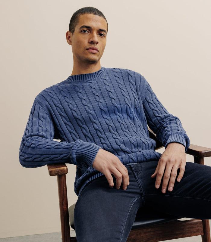 izac Pull col rond à torsade indigo
