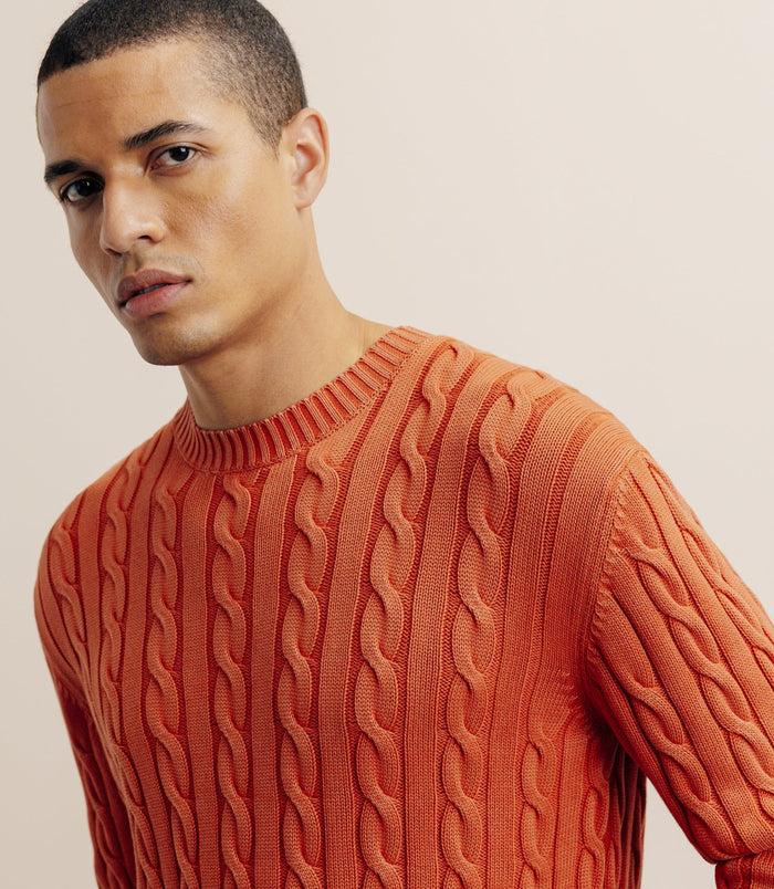 Izac Pull Col Rond à Torsade Orange Foncé