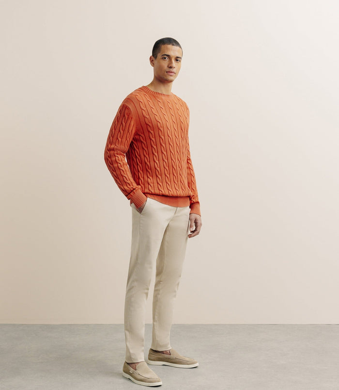 Izac Pull Col Rond à Torsade Orange Foncé