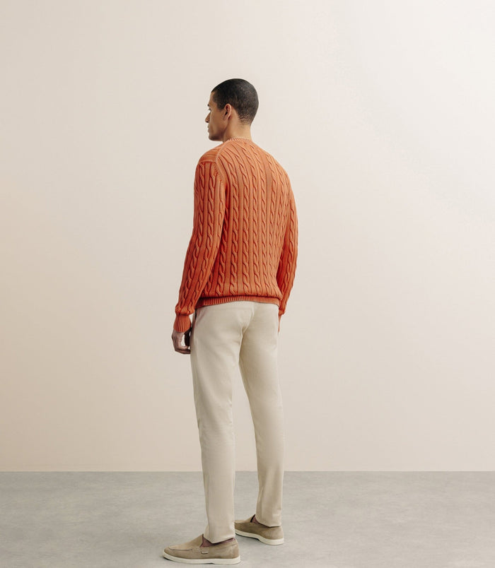 Izac Pull Col Rond à Torsade Orange Foncé