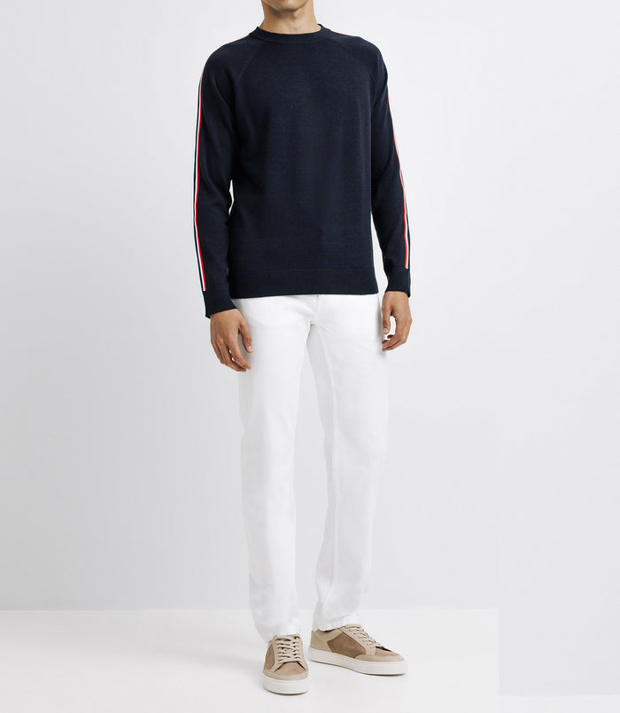 Izac Pull Col Rond Avec Bande Tricolore Marine