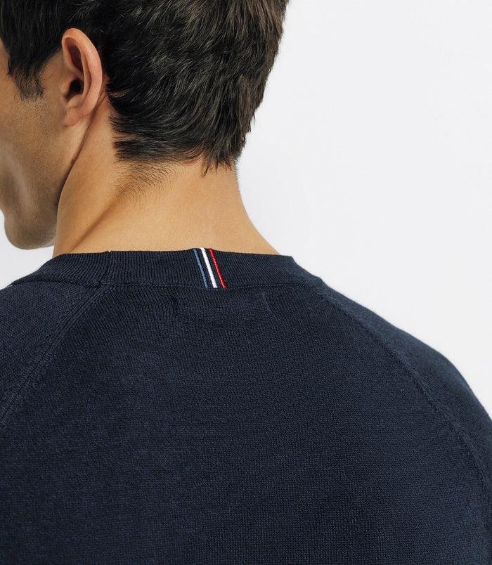 Izac Pull Col Rond Avec Bande Tricolore Marine