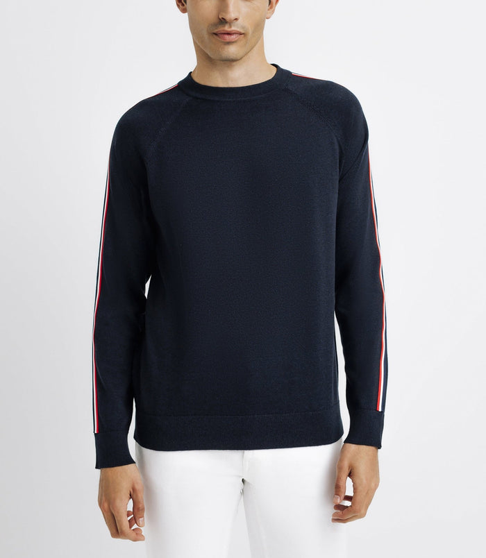 izac Pull col rond avec bande tricolore marine