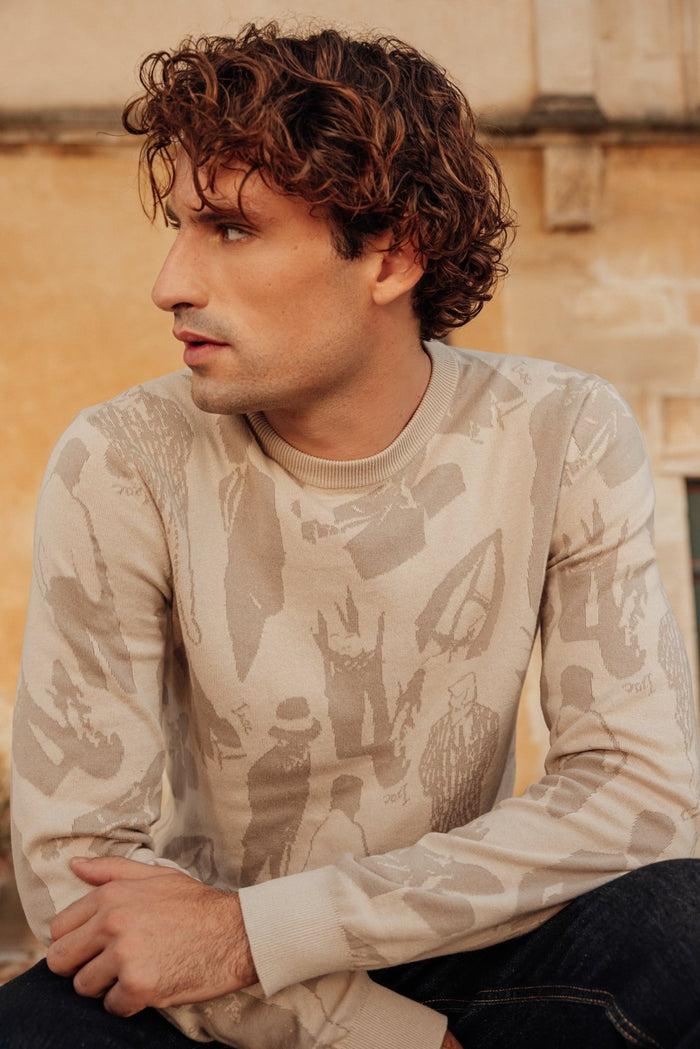 izac Pull col rond beige