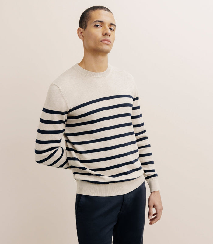 izac Pull col rond beige