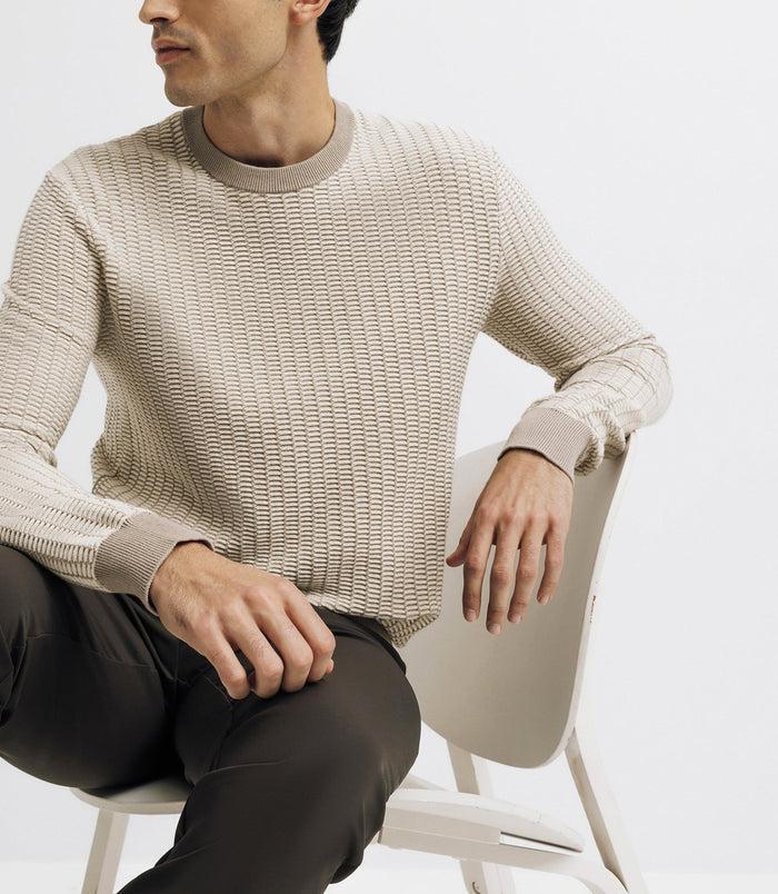 izac Pull col rond bicolore beige