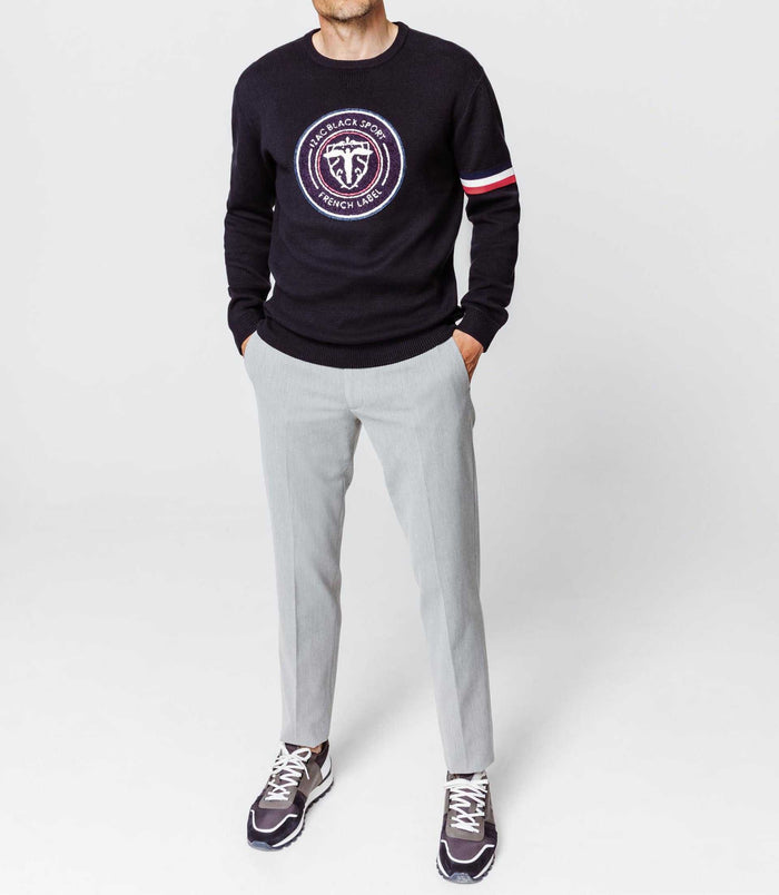 izac Pull col rond blason marine