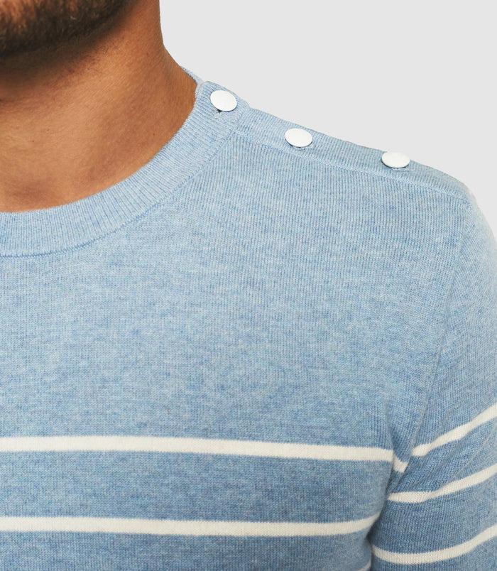 Izac Pull Col Rond Bleu Ciel Et écru "Daymon"