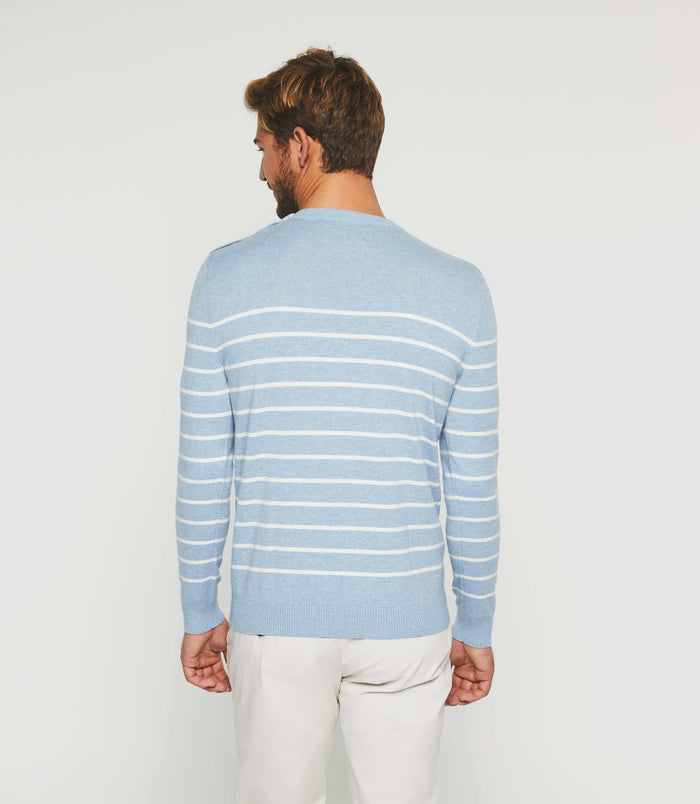 Izac Pull Col Rond Bleu Ciel Et écru "Daymon"