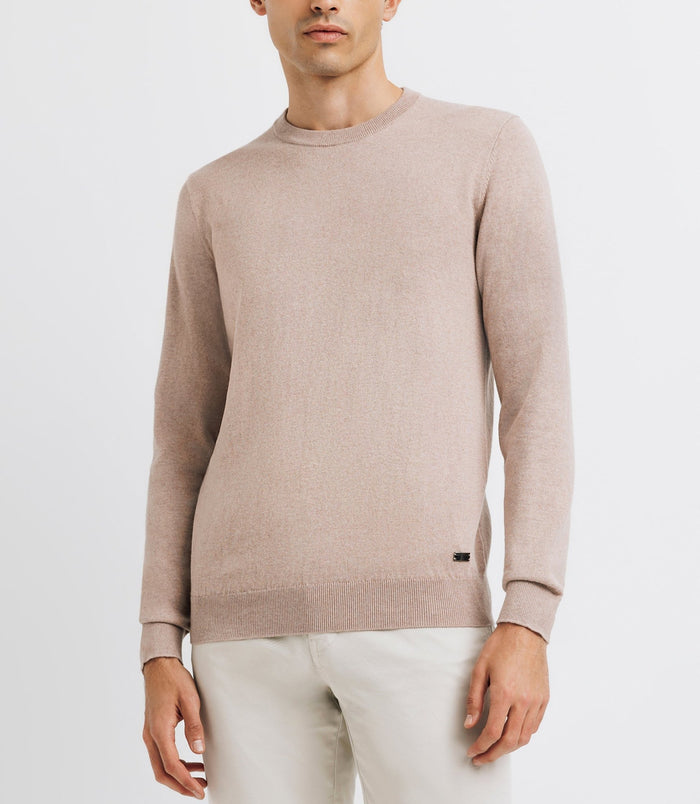 Izac Pull Col Rond Double Fil Beige