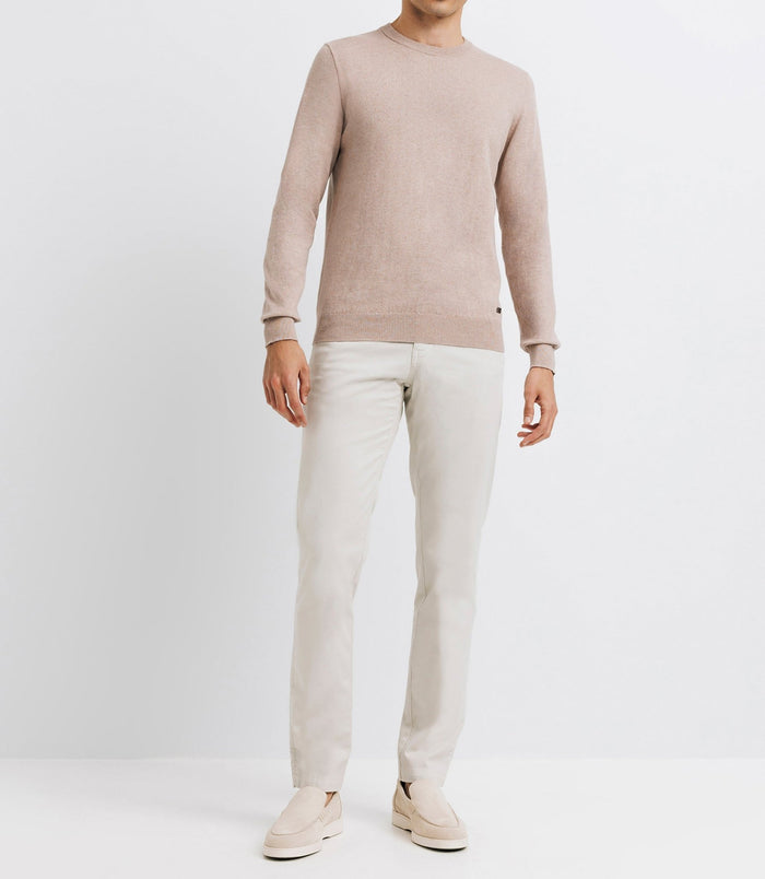 izac Pull col rond double fil beige