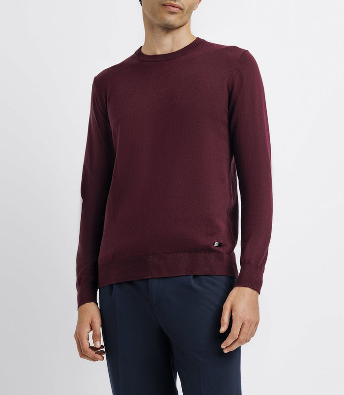 Izac Pull Col Rond Double Fil Bordeaux