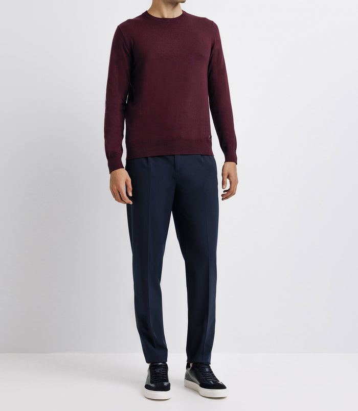 izac Pull col rond double fil bordeaux