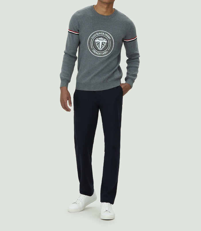 izac Pull col rond en coton gris "Leito"