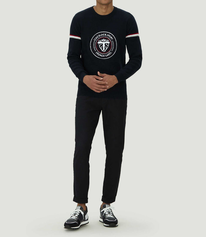 izac Pull col rond en coton marine "Leito"