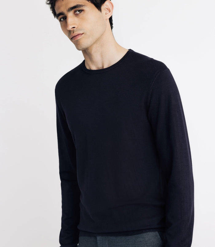 Izac Pull Col Rond En Maille Marine