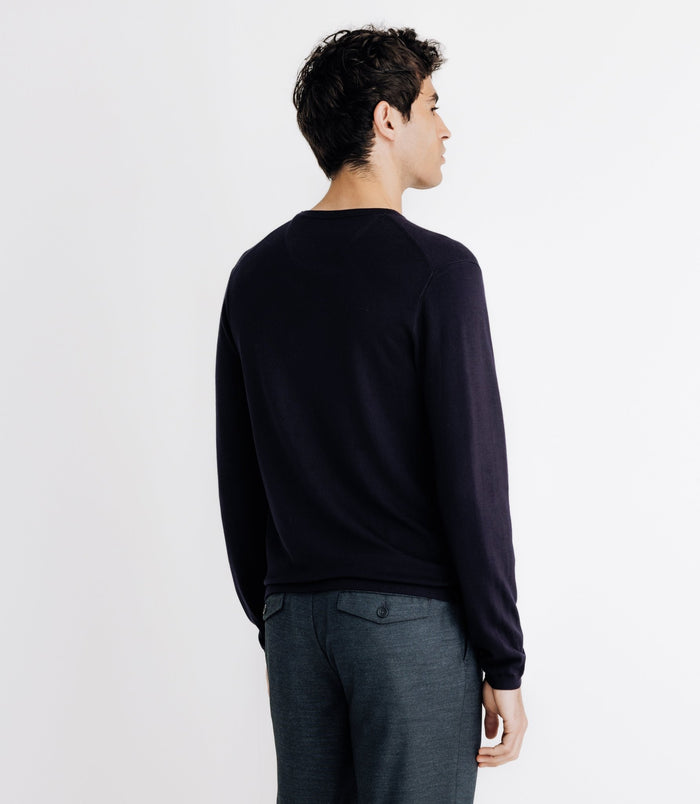 Izac Pull Col Rond En Maille Marine