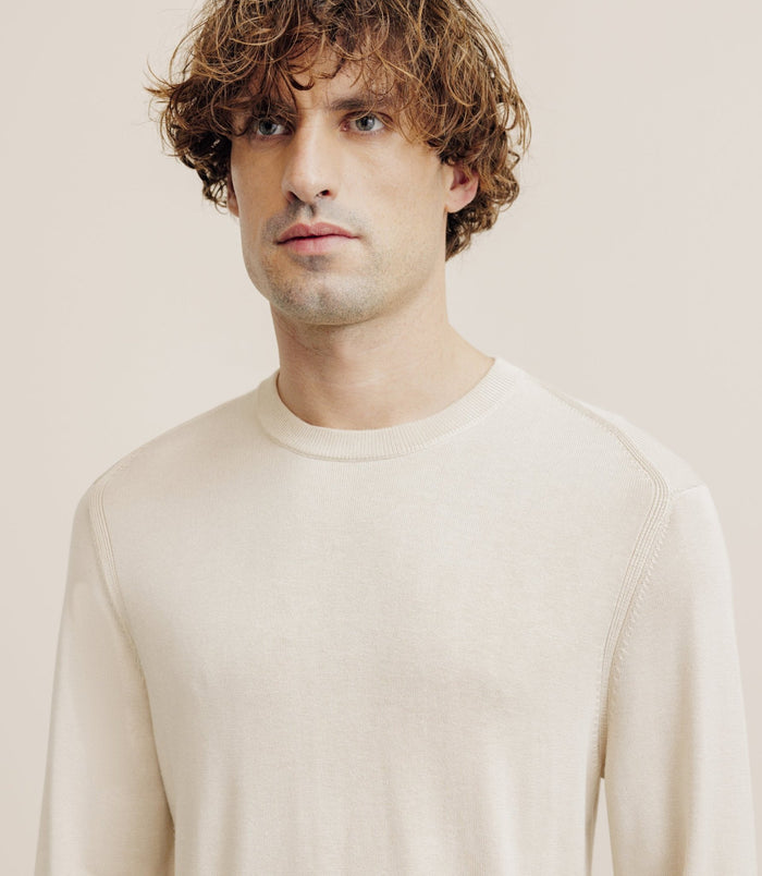 Izac Pull Col Rond En Soie Beige Clair