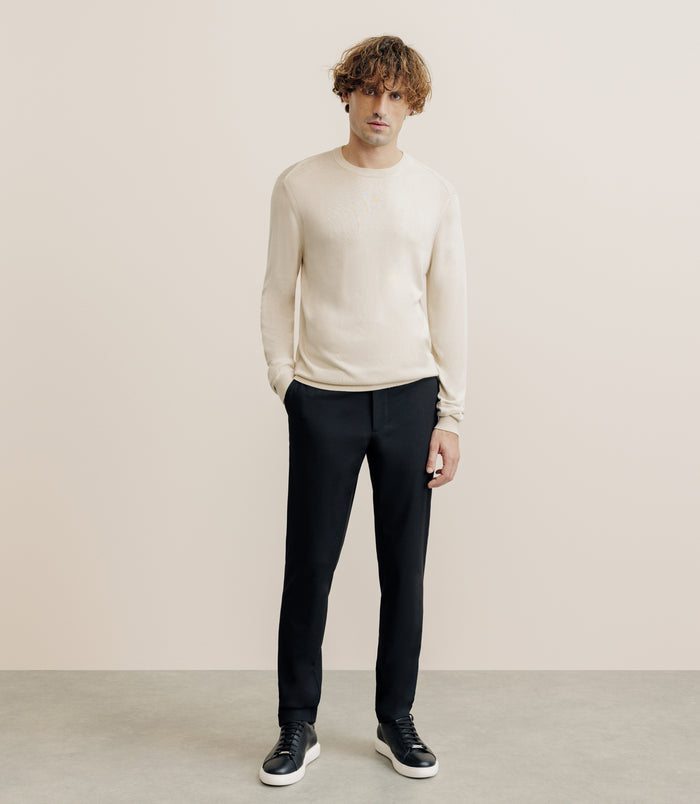 Izac Pull Col Rond En Soie Beige Clair