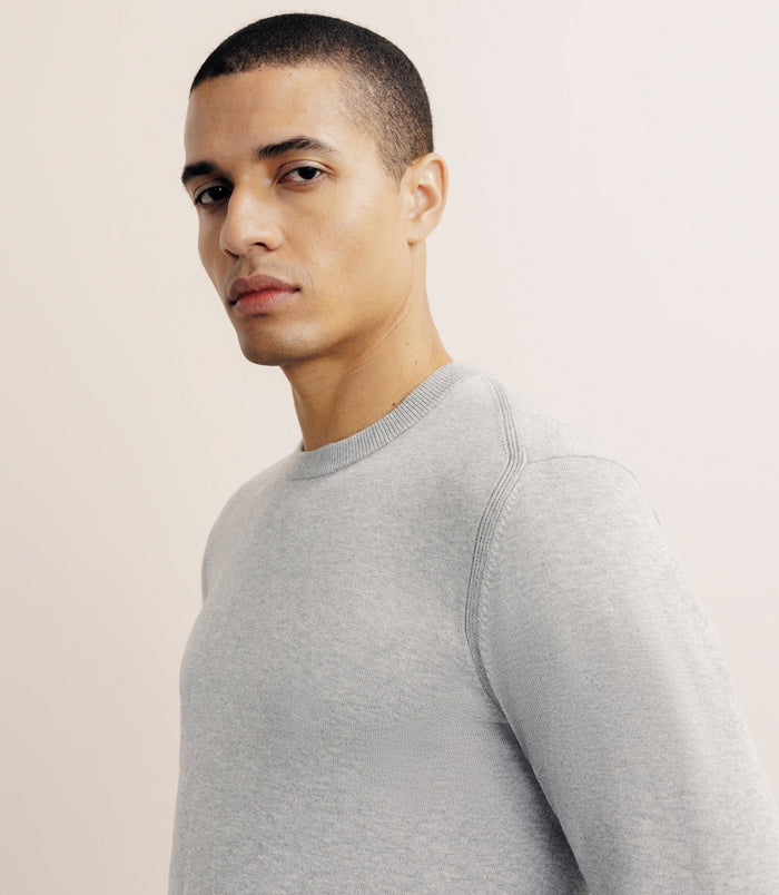 Izac Pull Col Rond En Soie Gris Chiné