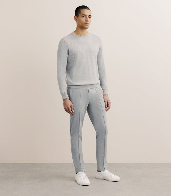 Izac Pull Col Rond En Soie Gris Chiné