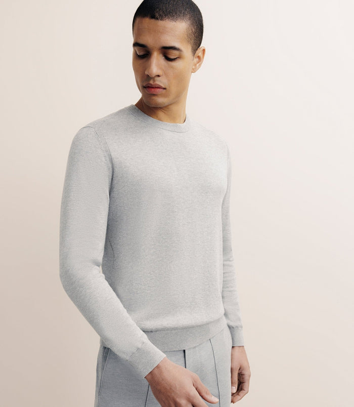 izac Pull col rond en soie gris chiné