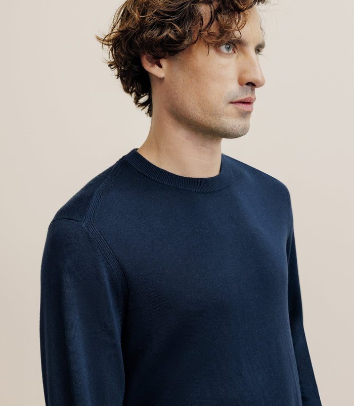 Izac Pull Col Rond En Soie Marine