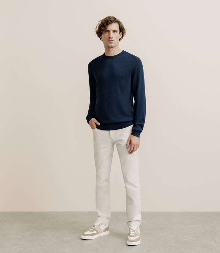 Izac Pull Col Rond En Soie Marine