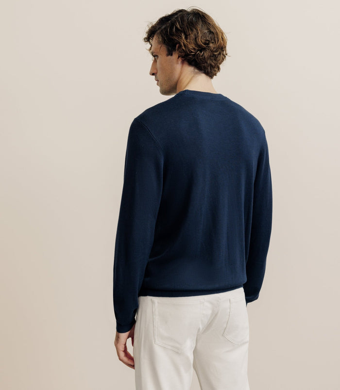 Izac Pull Col Rond En Soie Marine