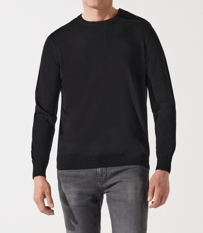 Izac Pull Col Rond épaule Boutonnée Noir