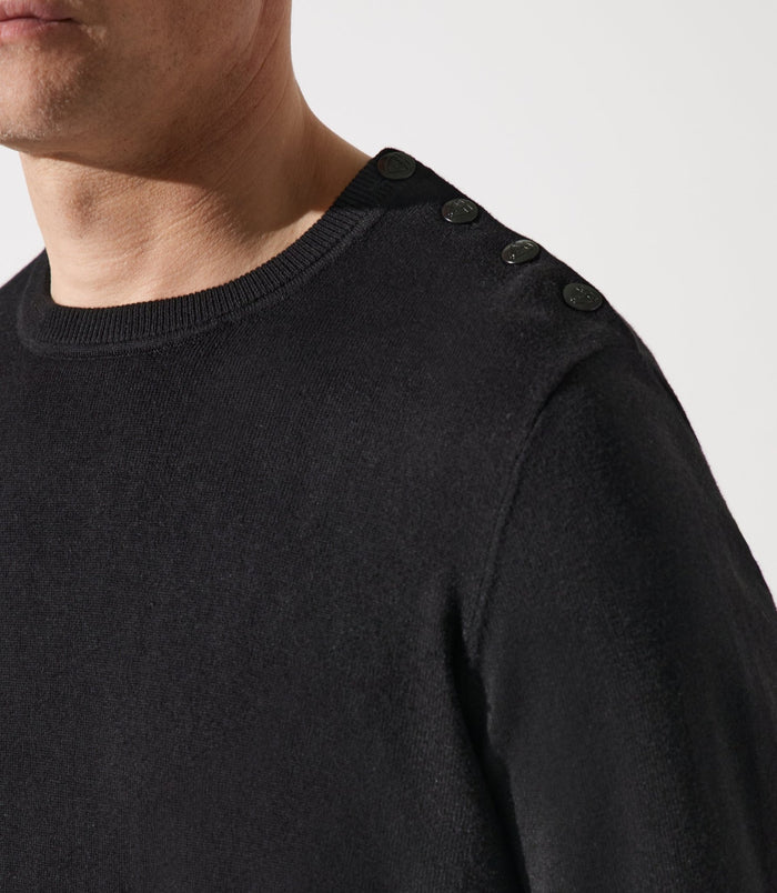 Izac Pull Col Rond épaule Boutonnée Noir