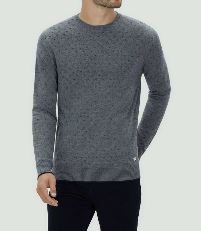 Izac Pull Col Rond Gris Motif All Over "Lise"