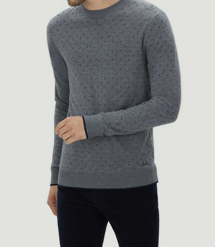 izac Pull col rond gris motif all over "Lise"