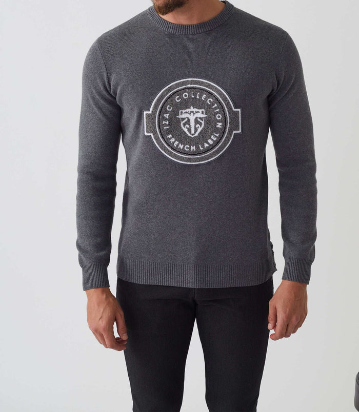Izac Pull Col Rond Gris "Seito"