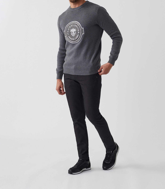 izac Pull col rond gris "Seito"