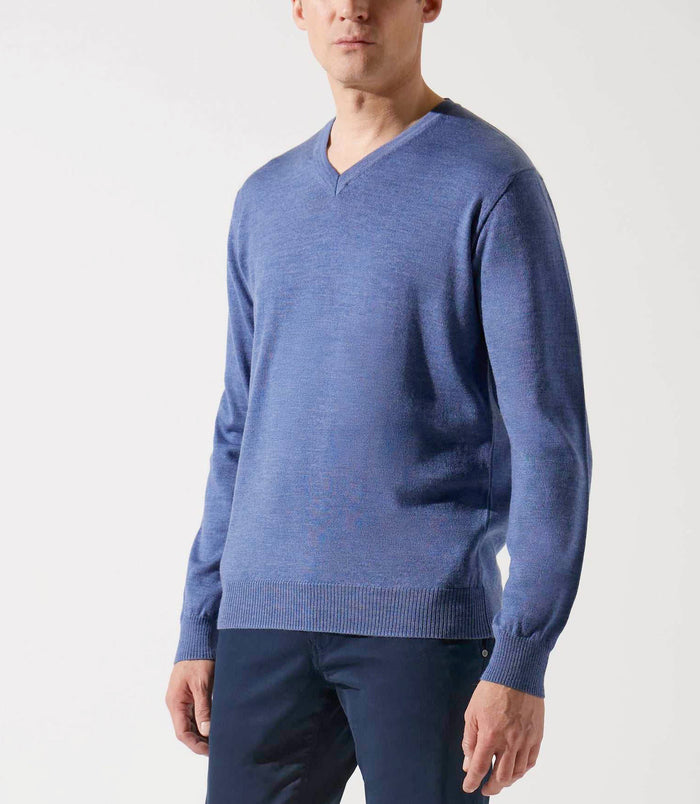 izac Pull col rond indigo 100% mérinos