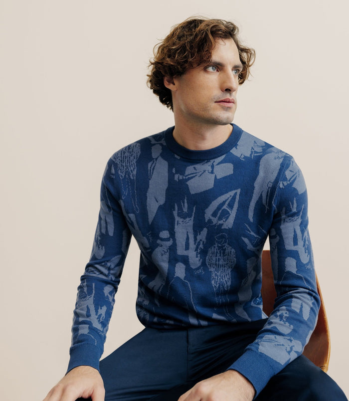 izac Pull col rond indigo