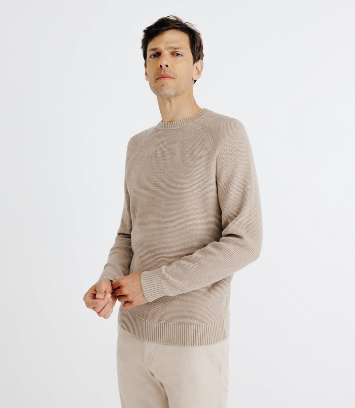 Izac Pull Col Rond Jeux De Point Beige