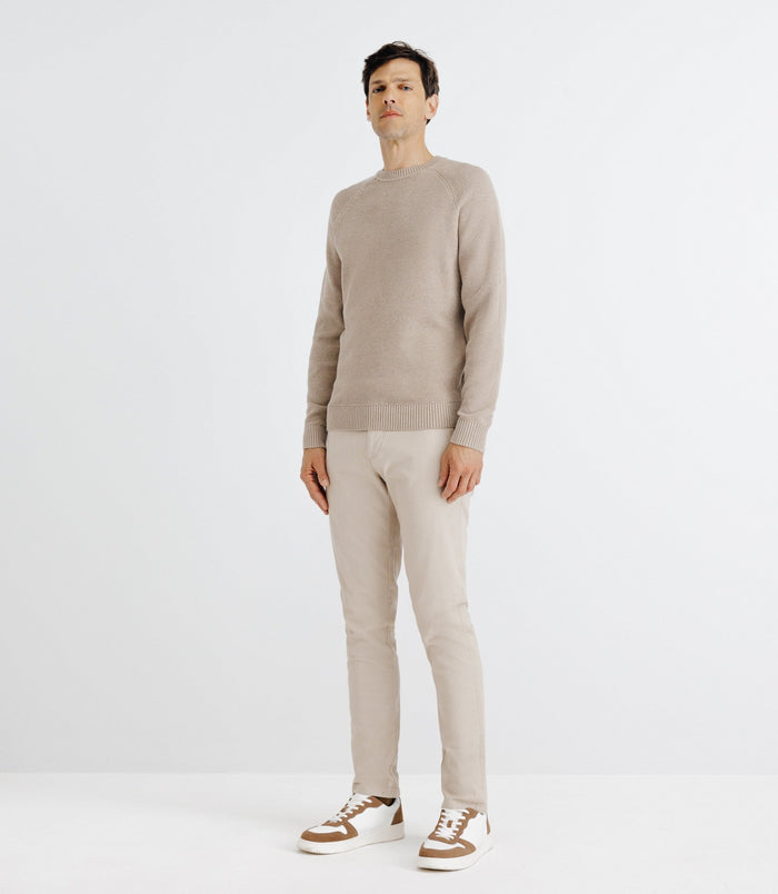 izac Pull col rond jeux de point beige